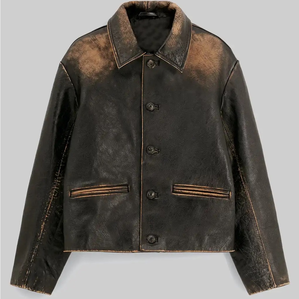 Mango worn out effect Leather Jacket  Emrata Jacket Celeb fashion